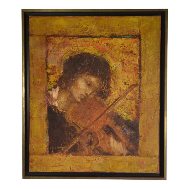Michel Chemin, Woman with Violin, Partita in D Minor, 2003, Oil on Canvas For Sale