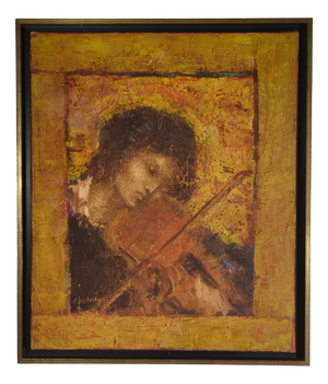Michel Chemin, Woman with Violin, Partita in D Minor, 2003, Oil on Canvas
