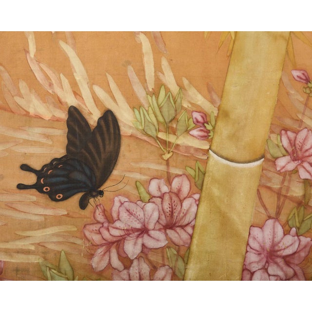 Early 20th Century Japanese Taisho Two Panel Screen Bamboo Butterfly Landscape For Sale - Image 5 of 12