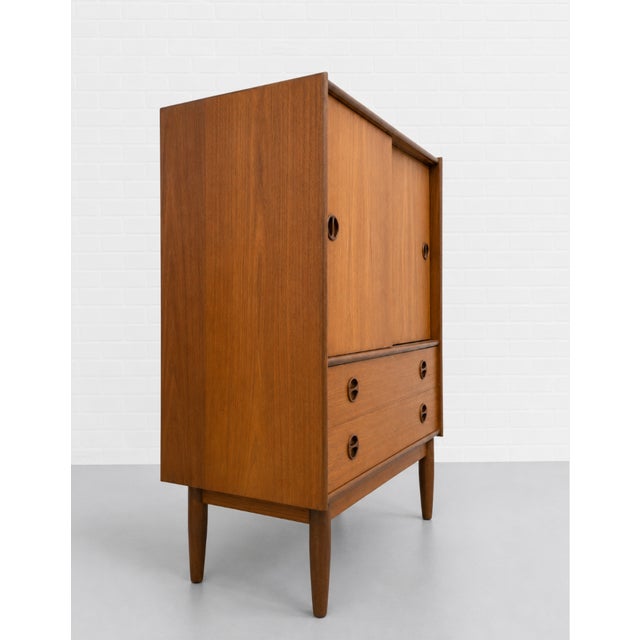 Mid Century Modern Teak Cabinet / Danish Modern Armoire / Sliding Door Highboy Dresser / Vintage Scandinavian Storage Cabinet, C. 1960’s For Sale - Image 14 of 15