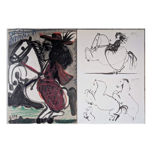 Pablo Picasso, Jacqueline Riding, Offset Color Lithographs, 1961, Set of 2 For Sale