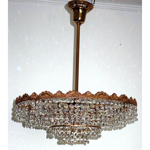 Gold Brass and Lead Crystal Chandelier from Schröder, 1960s For Sale - Image 8 of 11