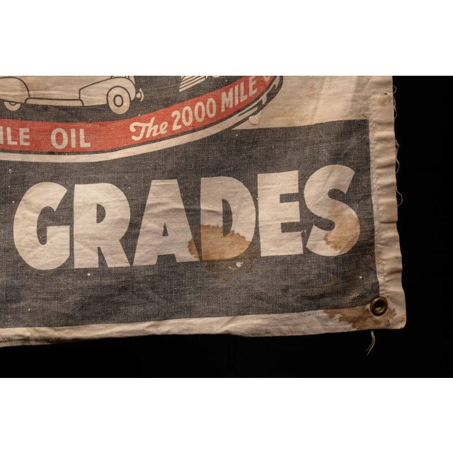 Mid 20th Century Vintage Kendall 2000-Mile Oil Canvas Advertising Banner For Sale - Image 5 of 6