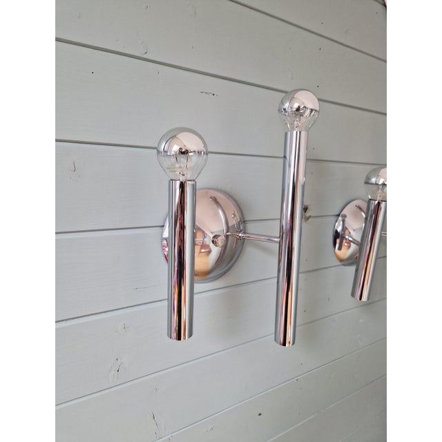 Space Age Wall Sconces in Chromed Metal by G. Sciolari, 1970, Set of 2 For Sale - Image 11 of 12