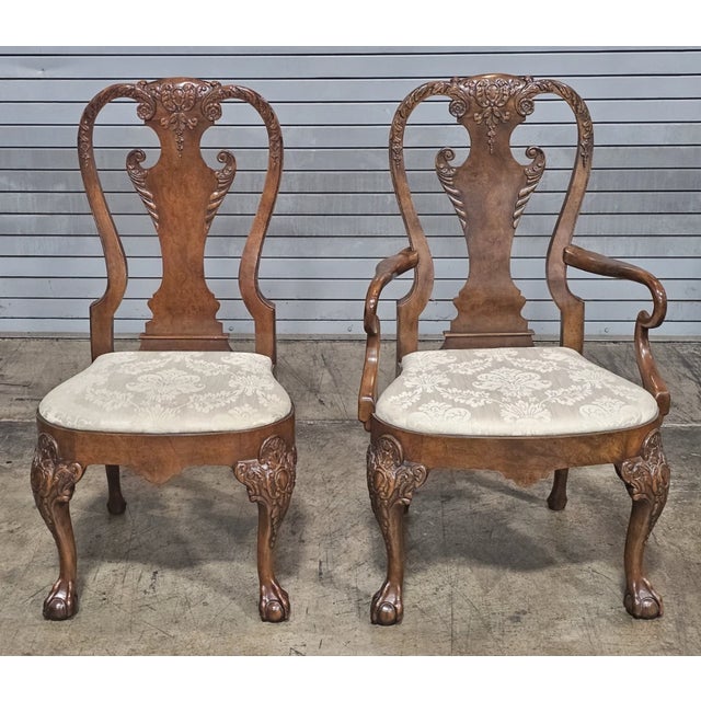 Late 20th Century Share Set of 6 Baker Stately Homes Burl Walnut Dining Chairs Claw & Ball Feet George I For Sale - Image 9 of 16