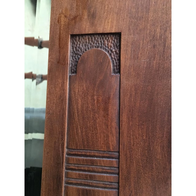 Antique Arts & Crafts Carved Oak and Bronze Mirror, circa 1920 For Sale - Image 14 of 18