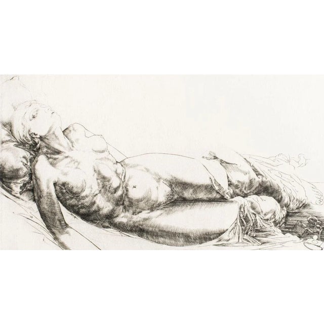Femme Allongée / Lying Woman - Original Etching and Drypoint by J.P. Velly 1969 For Sale - Image 4 of 4