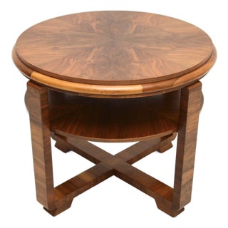 Large Art Deco Coffee Table in Figured Walnut, 1930s For Sale