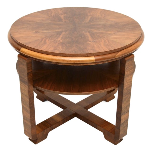 Large Art Deco Coffee Table in Figured Walnut, 1930s For Sale