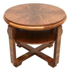 Large Art Deco Coffee Table in Figured Walnut, 1930s
