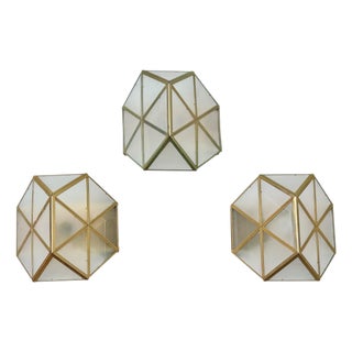 Gold and Satin Glass Geometic Wall Sconces by Wilhelm Vest Wahl, 1970s, Set of 3 For Sale