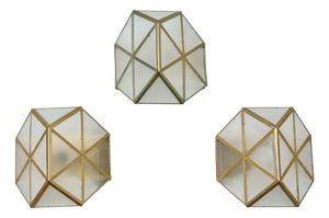Gold and Satin Glass Geometic Wall Sconces by Wilhelm Vest Wahl, 1970s, Set of 3