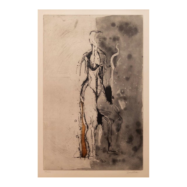 Karl Brandstatter Untitled Nude Modernist Etching on Paper 38/120 Framed 1970s For Sale