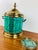 Vintage Faux Malachite & Brass Ice Bucket with matching Bottle Coaster in the style of Aldo Tura faux malachite under...