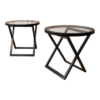 Pair of Attributed Ralph Lauren Mercer Street Mahogany & Glass Occasional Tables For Sale