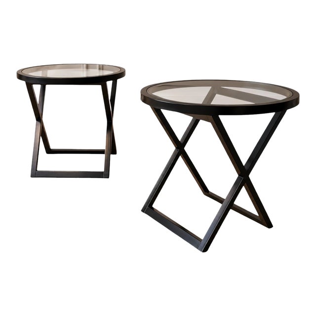 Pair of Attributed Ralph Lauren Mercer Street Mahogany & Glass Occasional Tables For Sale