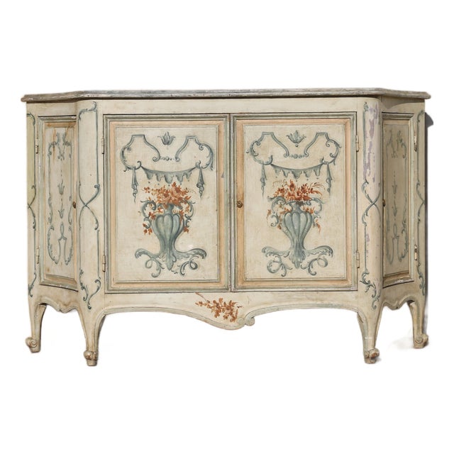 Vintage Hand-Painted Faux Marble Sideboard Buffet Cabinet | Italian Provincial Style | C. 1940s For Sale
