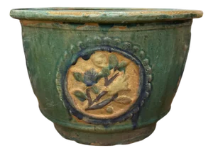 Late 20th Century Green Planter with Floral Relief Design