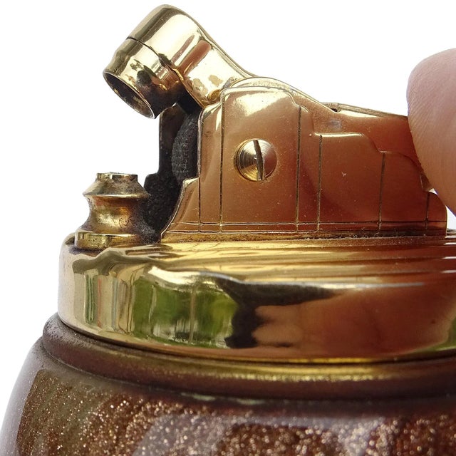 Mid 20th Century Vintage Murano Barbini Copper Aventurine Flecks Italian Art Glass Pinched Waist Decorative Lighter For Sale - Image 5 of 7