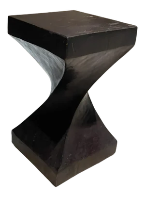 1970s Sculptural French Club Stool Modern Twist Solid Mahogany Block