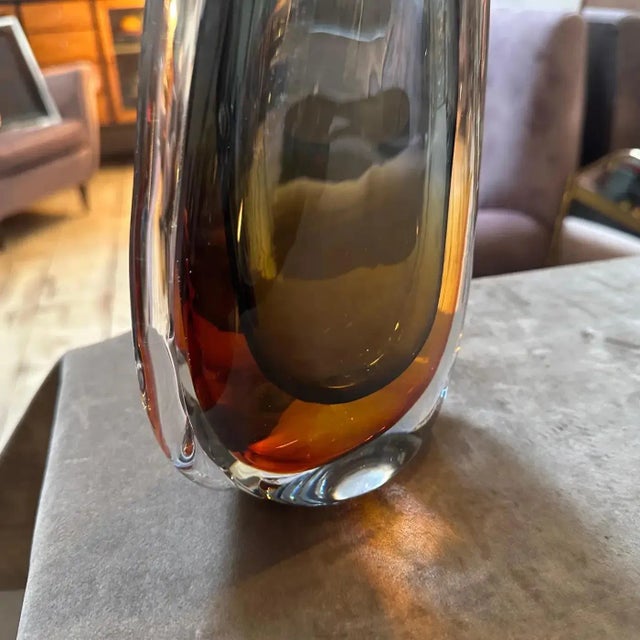 1970s 1970s Modern Green and Brown Sommerso Murano Glass Vase by Seguso For Sale - Image 5 of 13