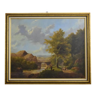 Rosenblum Signed Bridge Valley Scene Oil Painting on Canvas For Sale