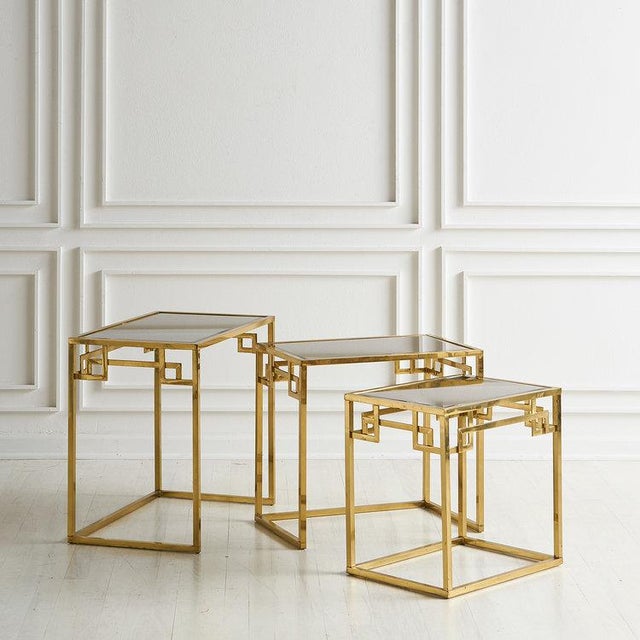 Brass and Rose Gold Italian Mirrored Glass Nesting Tables Chairish