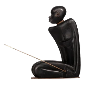Early 20th Century Art Déco Black Wood Sculpture of an African Warrior With a Spear by Karl Hagenauer (Werkstätte Hagenauer Wien), Austria