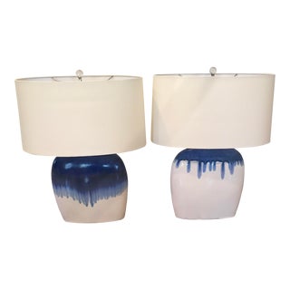 Arteriors Ceramic Blue and White Darwin Lamps - a Pair For Sale