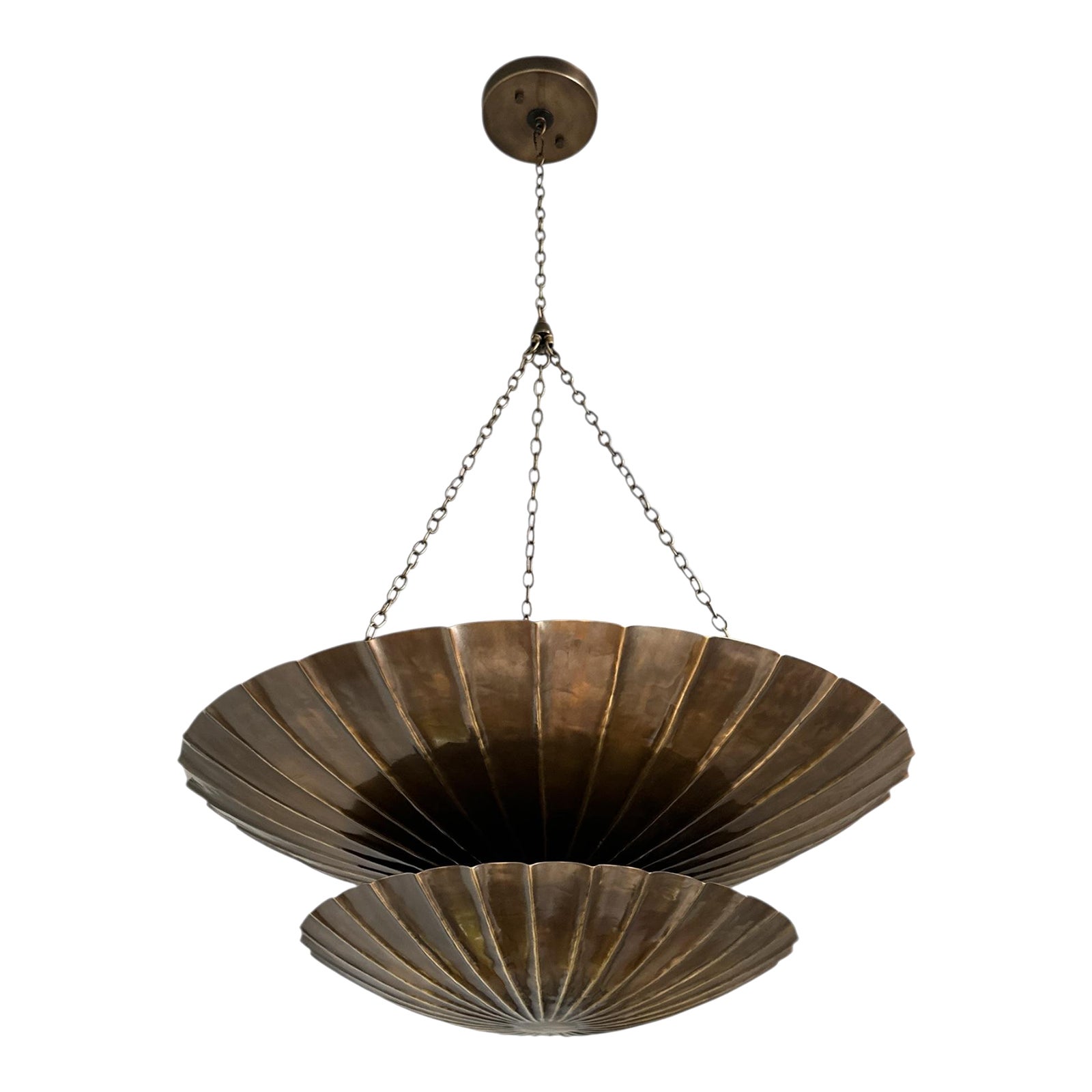 Vintage Brass Shell Pendant Chandelier – Two-Tier Mid-Century Modern ...
