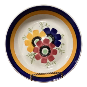 1980s Vintage Cbm Faenza Forte Large Hand Painted Fruit Bowl With Floral Motif Italy