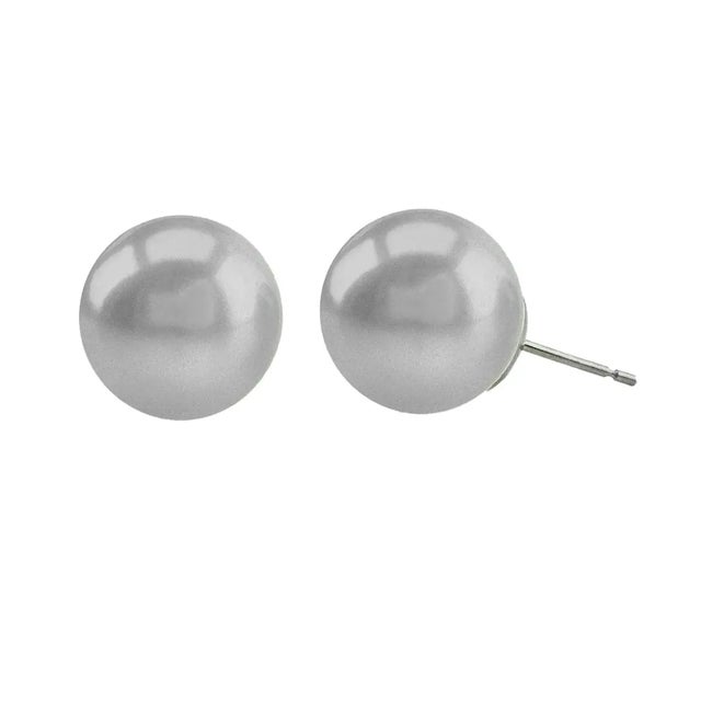 14mm Silver South Sea Pearl earrings with 18k white gold posts and backs. 8.53g