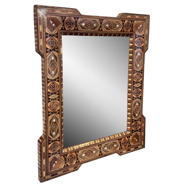 Art Deco Vintage Marquetry Wood Inlay Mirror Frame With Mother-of-Pearl For Sale - Image 3 of 7