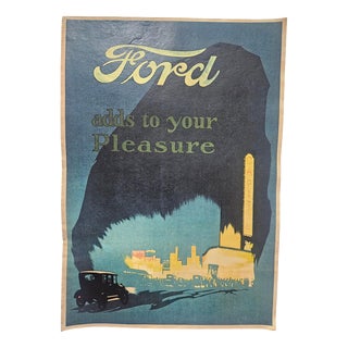 Vintage Art Deco Ford Automobile Advertising Poster, 1930 For Sale