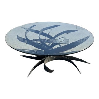 Vintage Mid Century Modern Daniel Gluck Brutalist Bronze Twisted Glass Circle Coffee Table 1960s Sculpture Sculptural For Sale