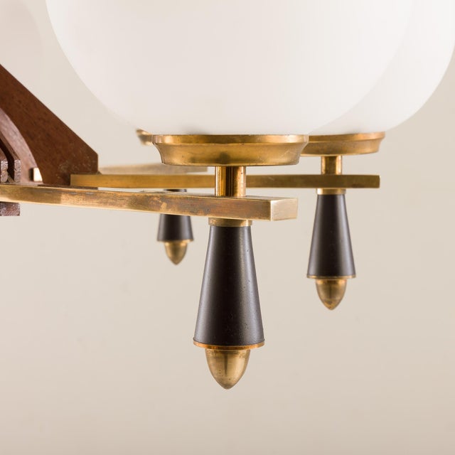 Mid-Century Italian Chandelier in Brass and Teak, 1960s For Sale - Image 6 of 11