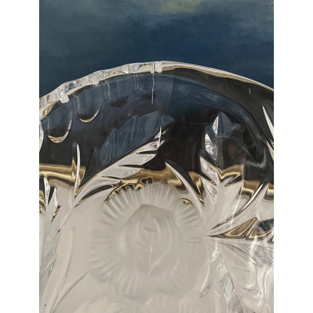 1920s Vintage European Lead Crystal Pedestal Pitcher/Vase, With Frosted Floral Medallions. For Sale - Image 5 of 5