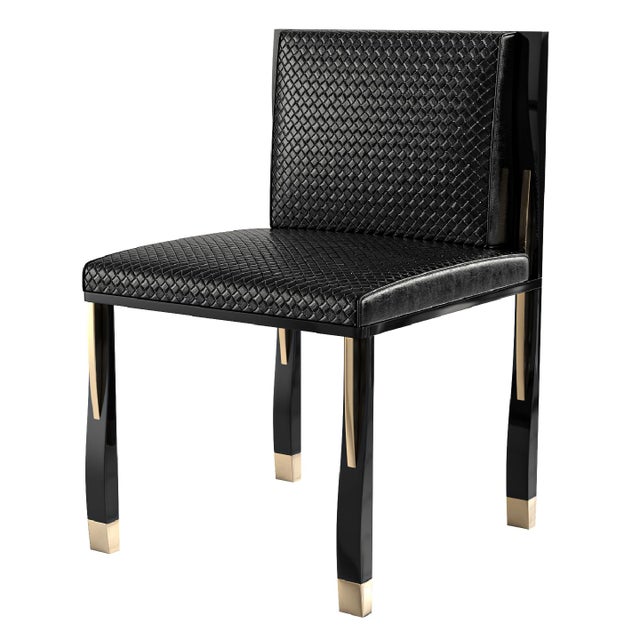 "Candice" Chair With Stainless Steel, Bronze Details and Woven Leather For Sale - Image 12 of 13
