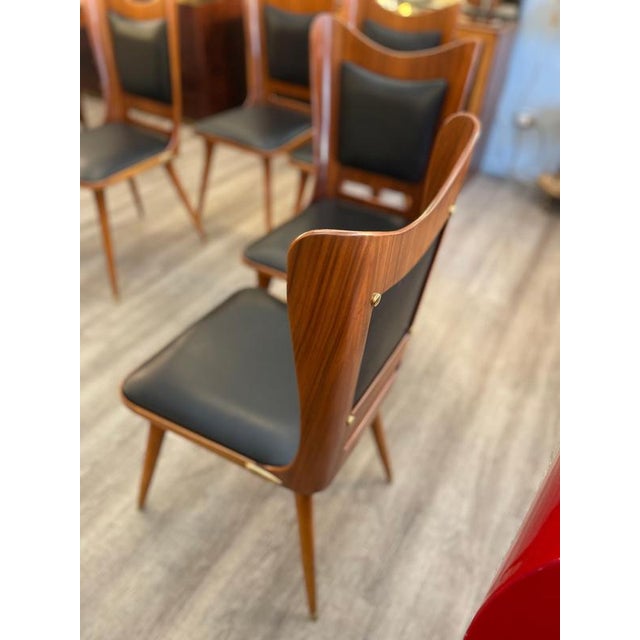 Italian Wooden Chairs in Leather and Brass, 1950s, Set of 6 For Sale - Image 4 of 18