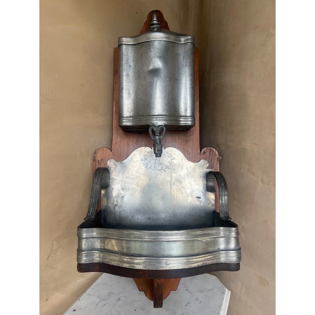 Antique Pewter Lavabo on Handmade Antique Oak Panel, 18th Century For Sale - Image 14 of 15