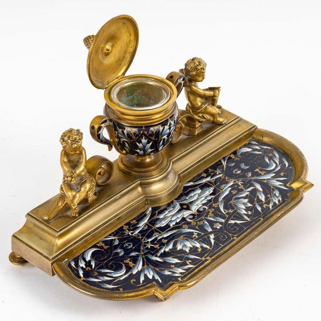 19th Century Napoleon III Inkwell and Two Candleholders, Set of 3 For Sale - Image 4 of 10
