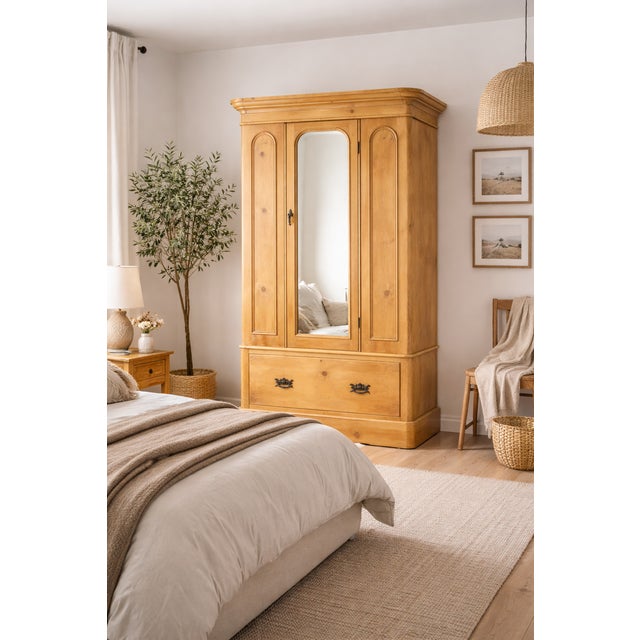 Victorian Pine Hall Cupboard or Wardrobe with Mirror, 1900s For Sale - Image 4 of 7