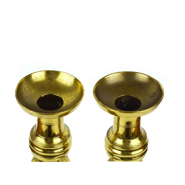 Metal Early 20th Century Tall Traditional Victorian English Style Heavy Solid Brass Candlesticks Candle Holders - Set For Sale - Image 7 of 12