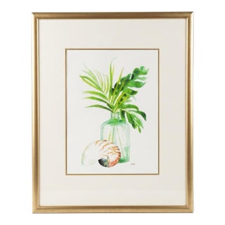 Vintage Coastal Botanical Watercolor Style Print - Framed For Sale