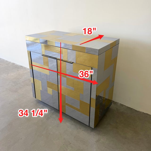 1970s Paul Evans Cityscape Chrome and Brass Bar Cabinet For Sale - Image 11 of 12