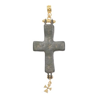 Antique Byzantine Cross with Gold Dangle 21K For Sale