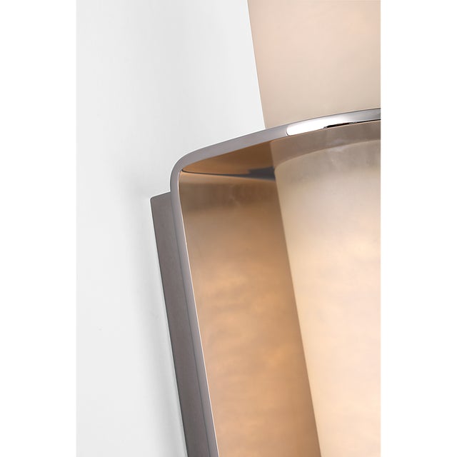 Metal Kelly Wearstler for Visual Comfort Signature Fosse 11" Invertable Offset Oval Sconce in Polished Nickel with Alabaster For Sale - Image 7 of 12