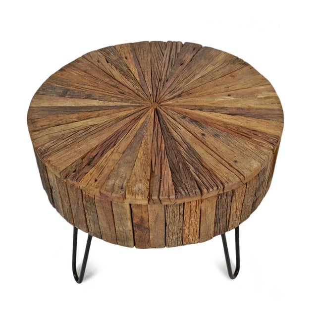 Rustic Salvaged Wood Pinwheel Side Table For Sale - Image 3 of 8