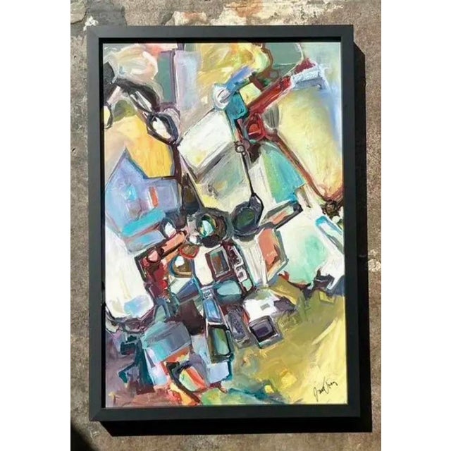 Vintage Original Abstract Oil Painting on Board For Sale - Image 4 of 12