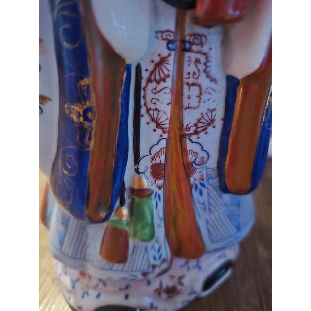 15" Hand-Painted Chinese Immortal Figurine Statue With Child (Longevity Deity) For Sale - Image 9 of 10